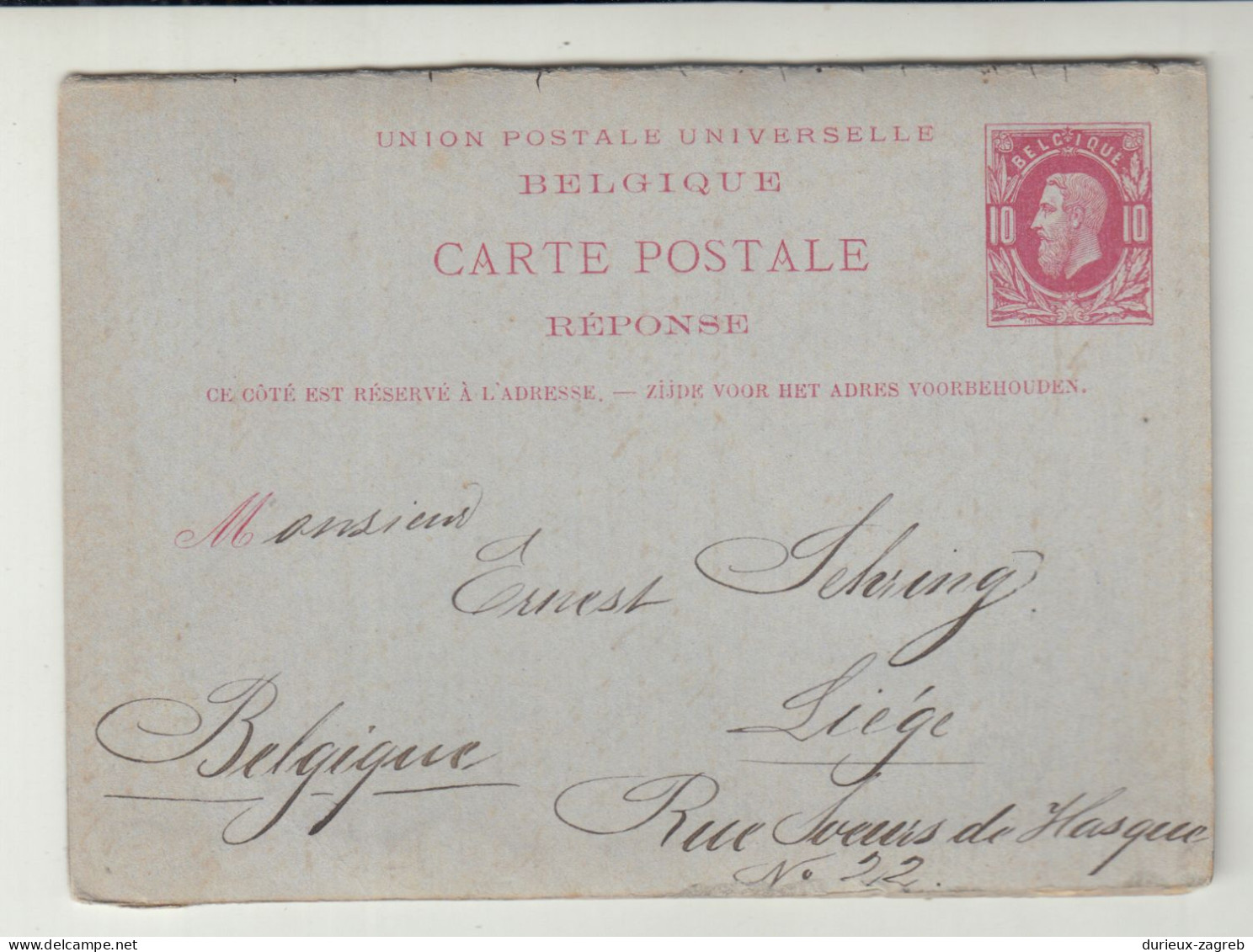 Belgium Postal Stationery Postcard With Reply Posted 1883 B240615 - Tarjetas Postales Con Respuesta