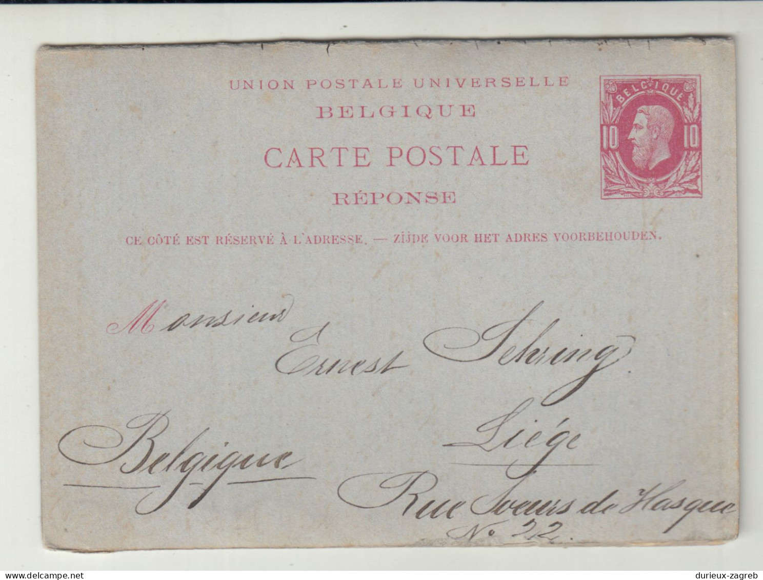 Belgium Postal Stationery Postcard With Reply Posted 1883 B240615 - Antwoord-betaald Briefkaarten