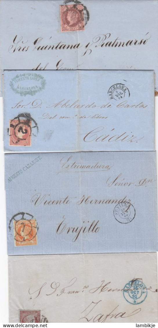 Spain 4 Covers Starting 1855 - ...-1850 Voorfilatelie