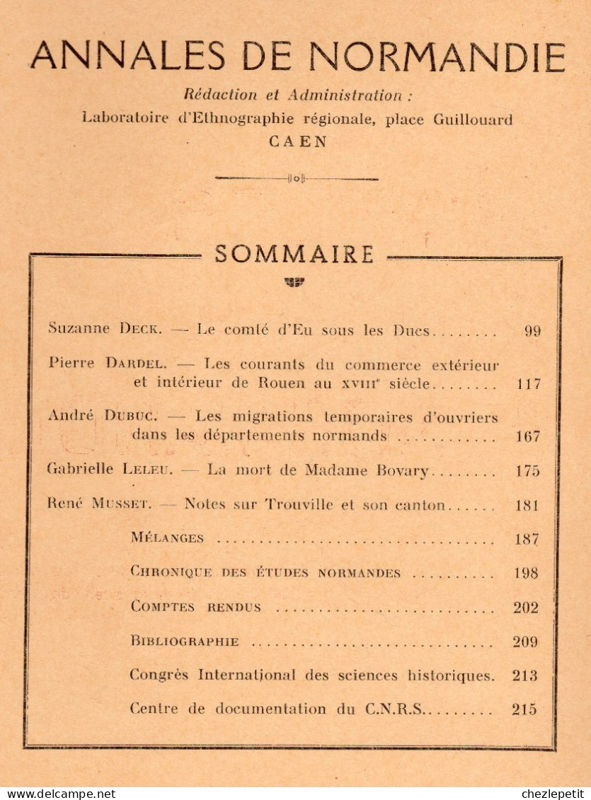 ANNALES DE NORMANDIE 1954 Comté D'Eu Rouen Trouville Et Son Canton Mme Bovary - Normandië
