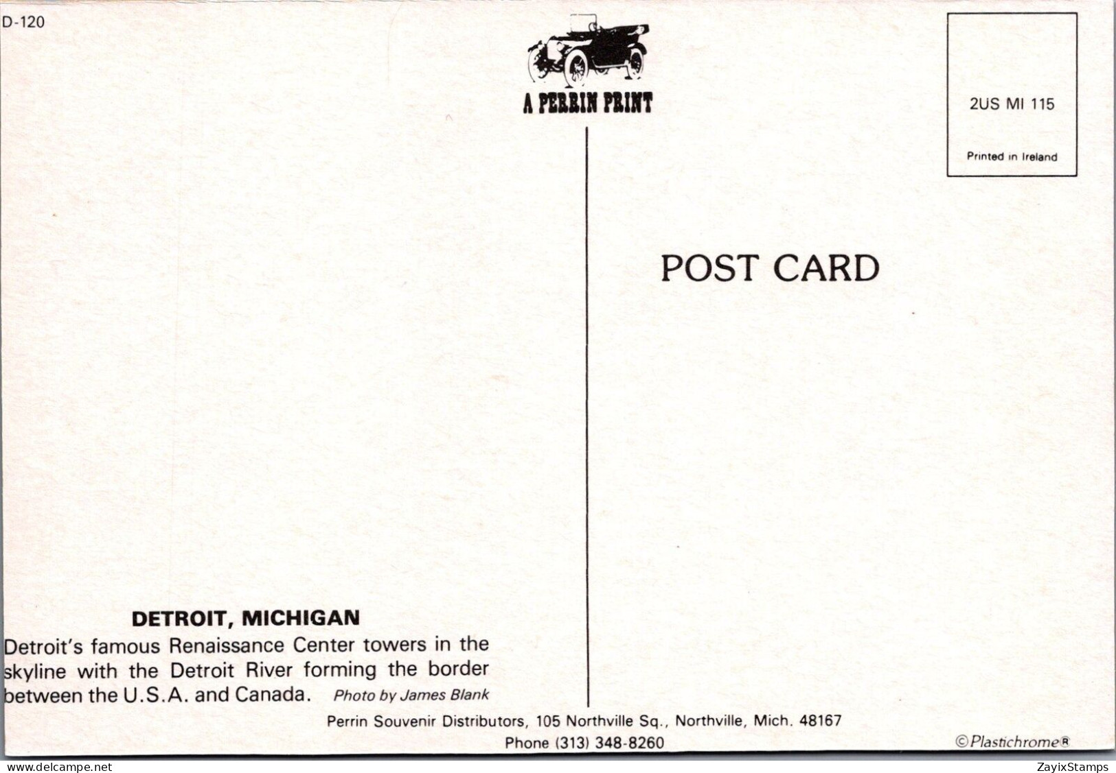 ZAYIX Postcard Detroit Michigan City Skyline Renaissance Center 102022-PC15 - Other & Unclassified