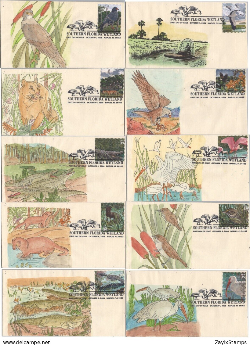 ZAYIX US 4099 SMB Cachets 10 Hand-colored FDC Florida Wetlands Birds 120622SM23 - 2011-...