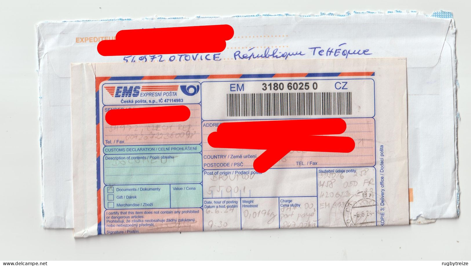 7951 Lettre Cover FRANCE 2024 REPUBLIQUE TCHEQUE CZECH REPUBLIC Recommandé Registered CODE BARRE CHRONOPOST - Covers & Documents