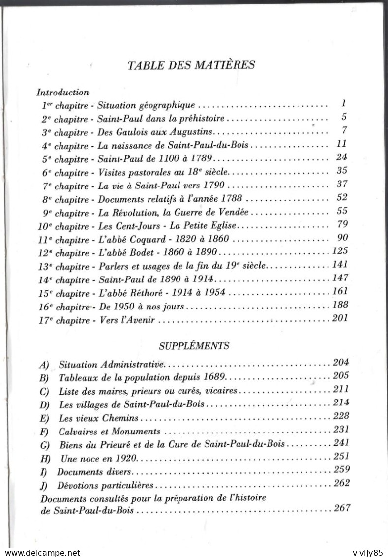 49 - St PAUL DU BOIS - Livre de 267 pages sur son " Histoire " - 1985