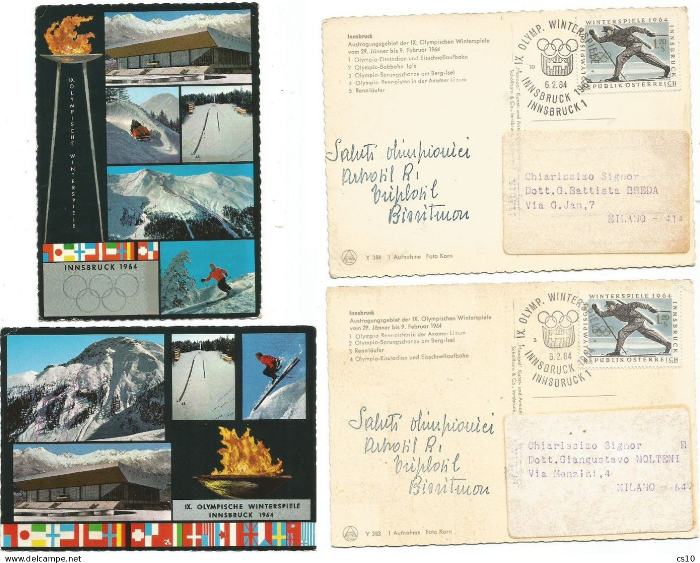 Winter Olympics 1964 Innsbruck Lot #4 Event Pcards With 3 Handsigns By Italian Athlets +# 2 ADV Promo Pcards Bioritmon - Olympic Games