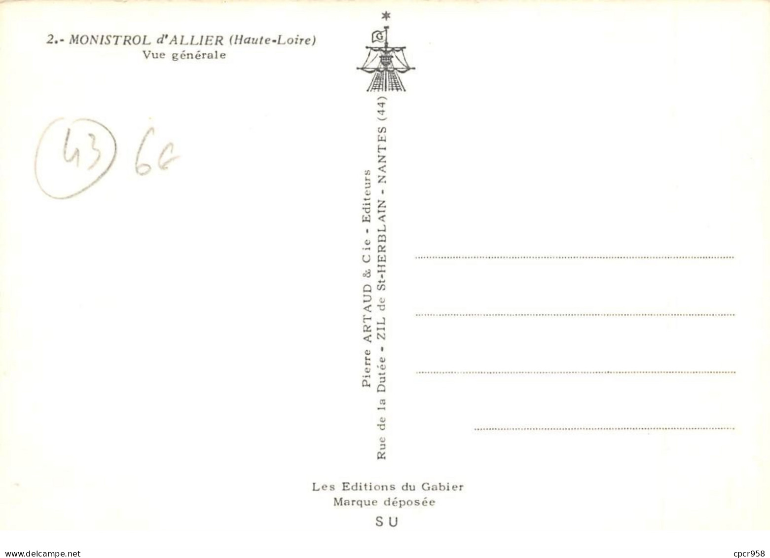 43.AM10195.Monistrol D'Allier.Vue Générale.Edit Artaud.SU 2.CPSM 15x10 Cm - Monistrol Sur Loire