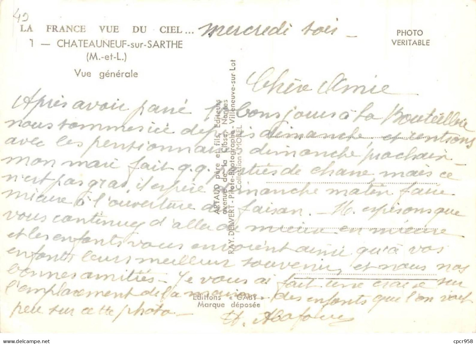 49 . N°kri11541.chateauneuf Sur Sarthe . Vue Generale  . N°1   . Edition Artaud . Cpsm 10X15 Cm . - Chateauneuf Sur Sarthe
