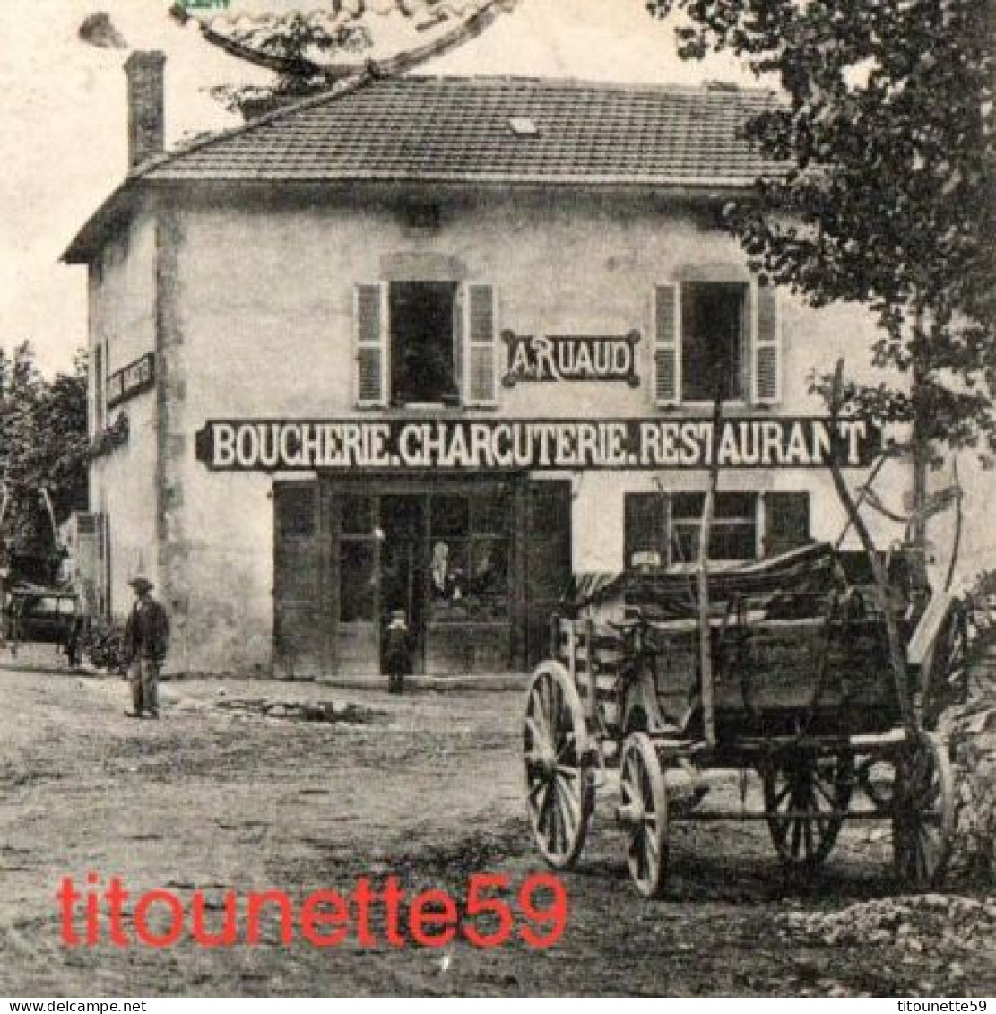 87- NANTIAT- Avenue Ste-Marie - *Boucherie-charcuterie-Restaurant -A. RUAUD*- Animation- Ecrite 1916 - Nantiat