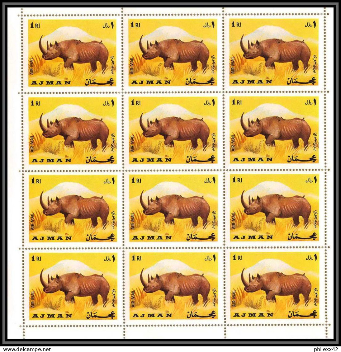 Ajman - 2998/ N°412/417 A mammals zebra zebre lion elephant ours bear rhinoceros dromedary neuf ** MNH feuille sheets