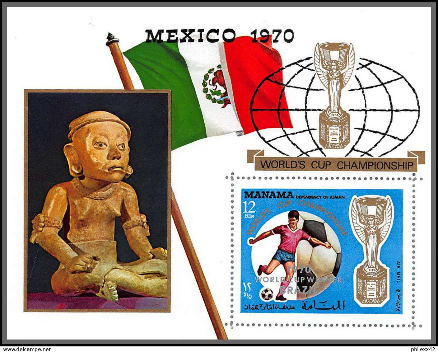 Manama - 3061 Blocs N°57 A/B 62 A/B Football Soccer World Championship Mexico 1970 ** MNH + Overprint PERFECT SET - 1970 – Mexique