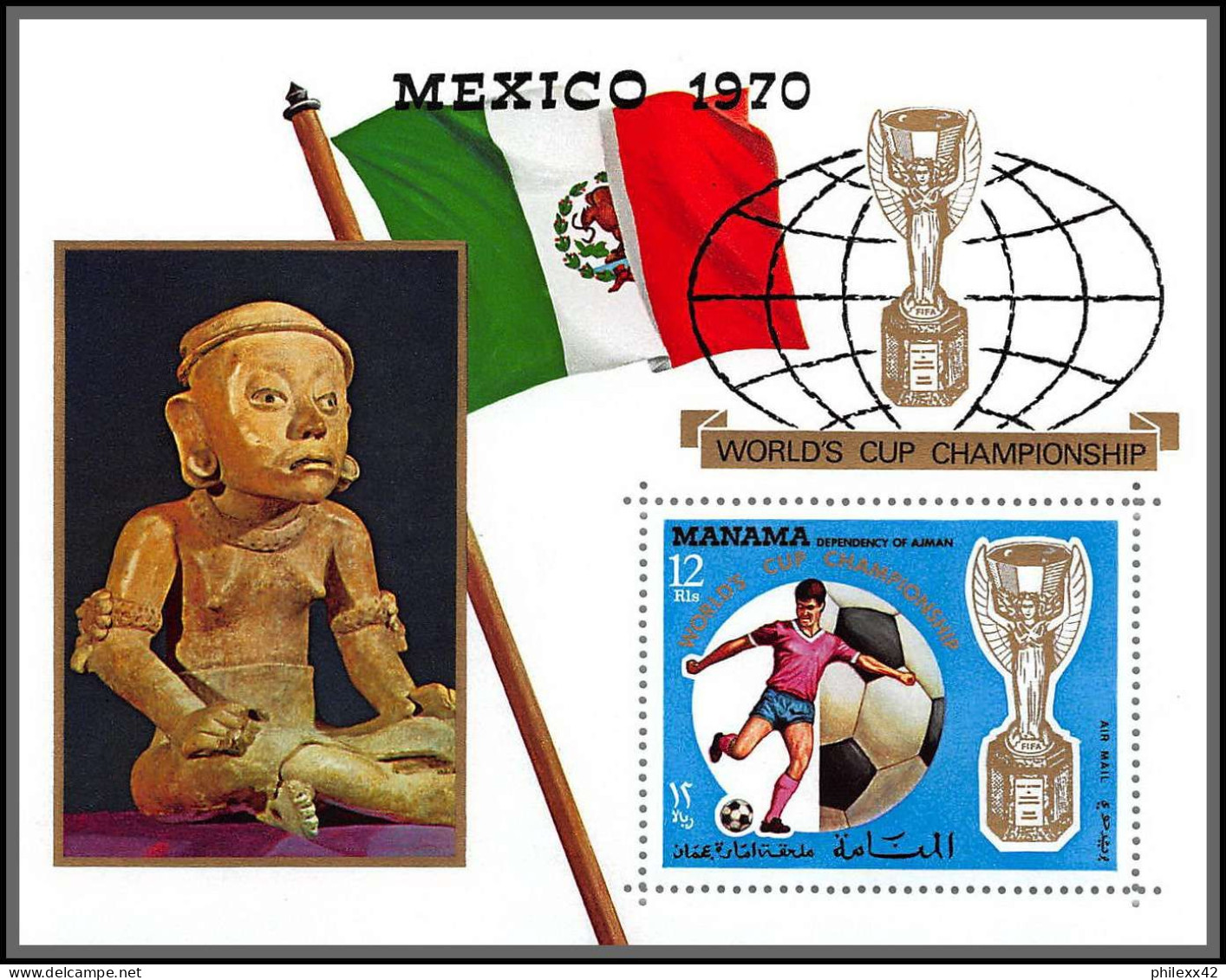 Manama - 3061 Blocs N°57 A/B 62 A/B Football Soccer World Championship Mexico 1970 ** MNH + Overprint PERFECT SET - 1970 – Mexique