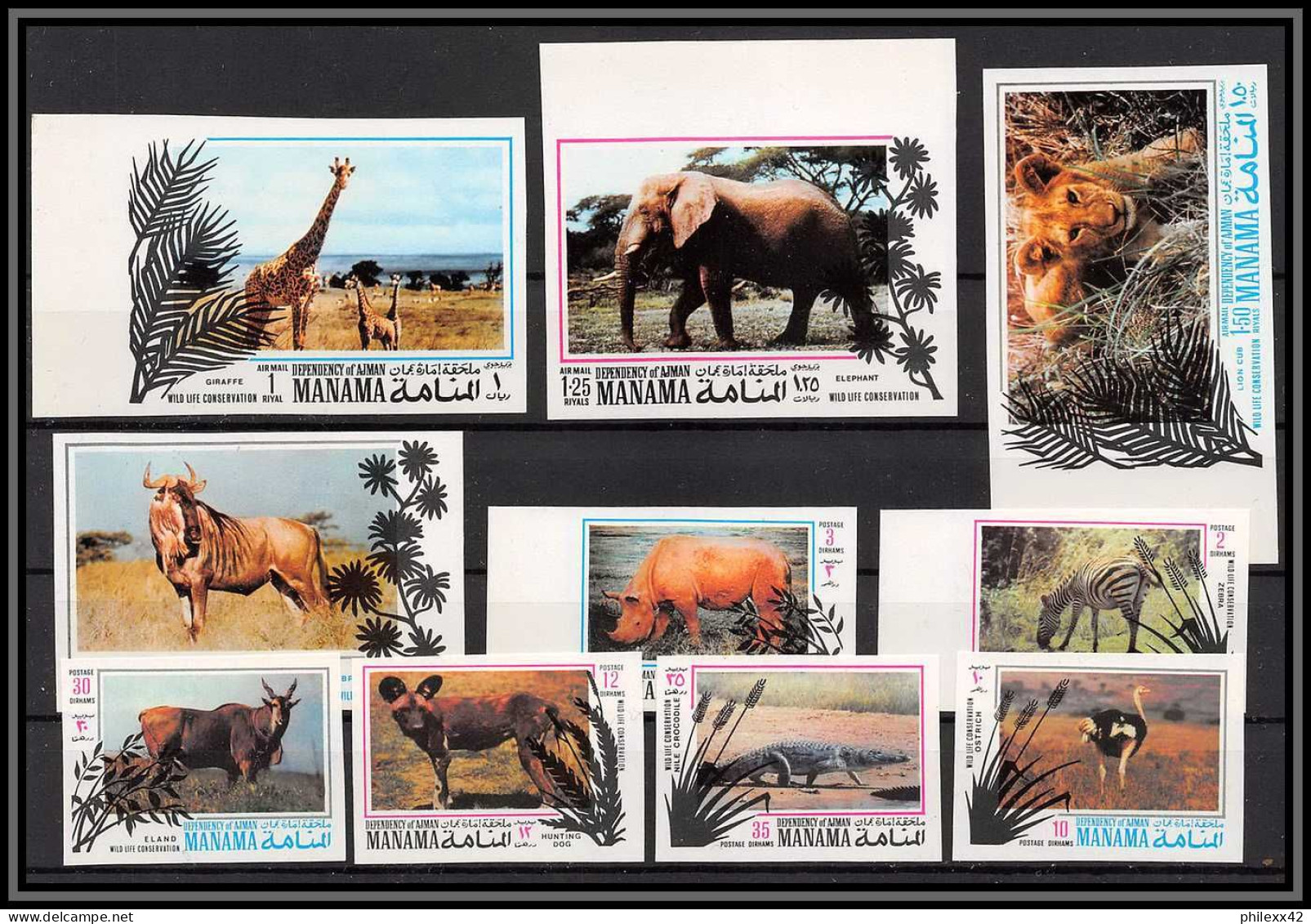 Manama - 3465e/ N°514/533 B Protection Of Animals 1971 Neuf ** MNH Elephant Lion Rhinoceros Crocodile Non Dentelé Imperf - Elefantes