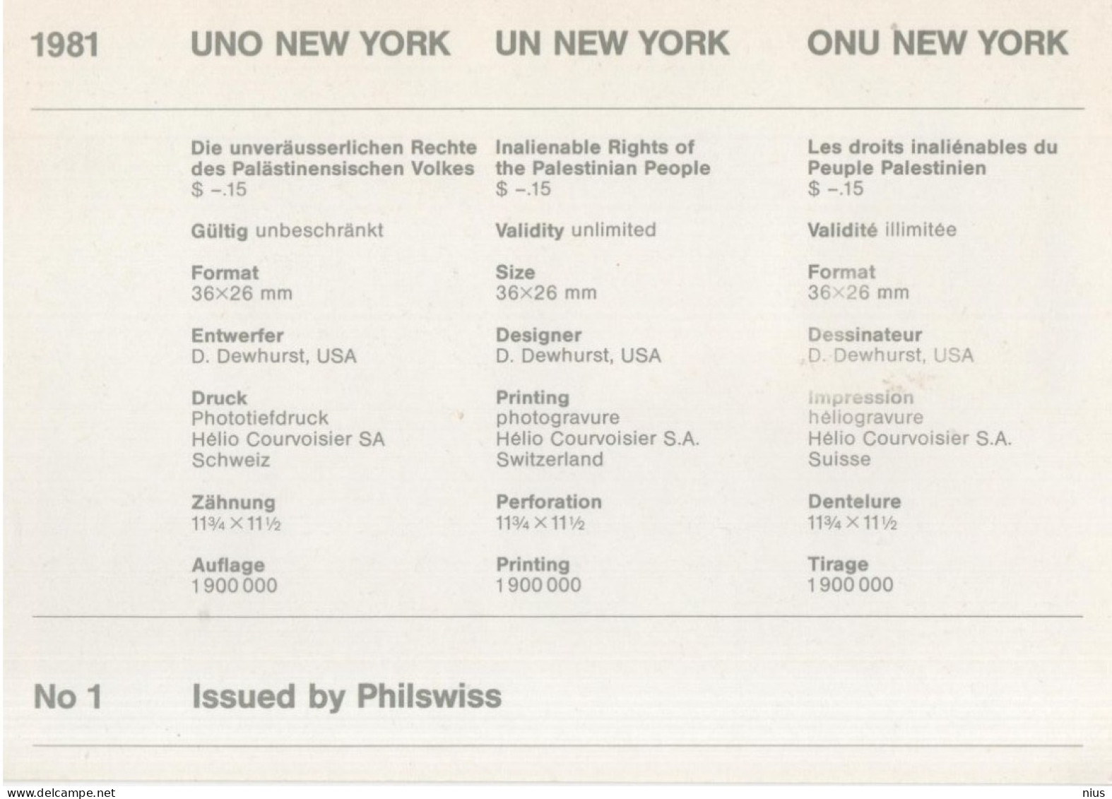 Vereinte Nationen United Nations Unies UN 1981 Inalienable Rights Of The Palestinian People, Palestine, New York - Tarjetas – Máxima