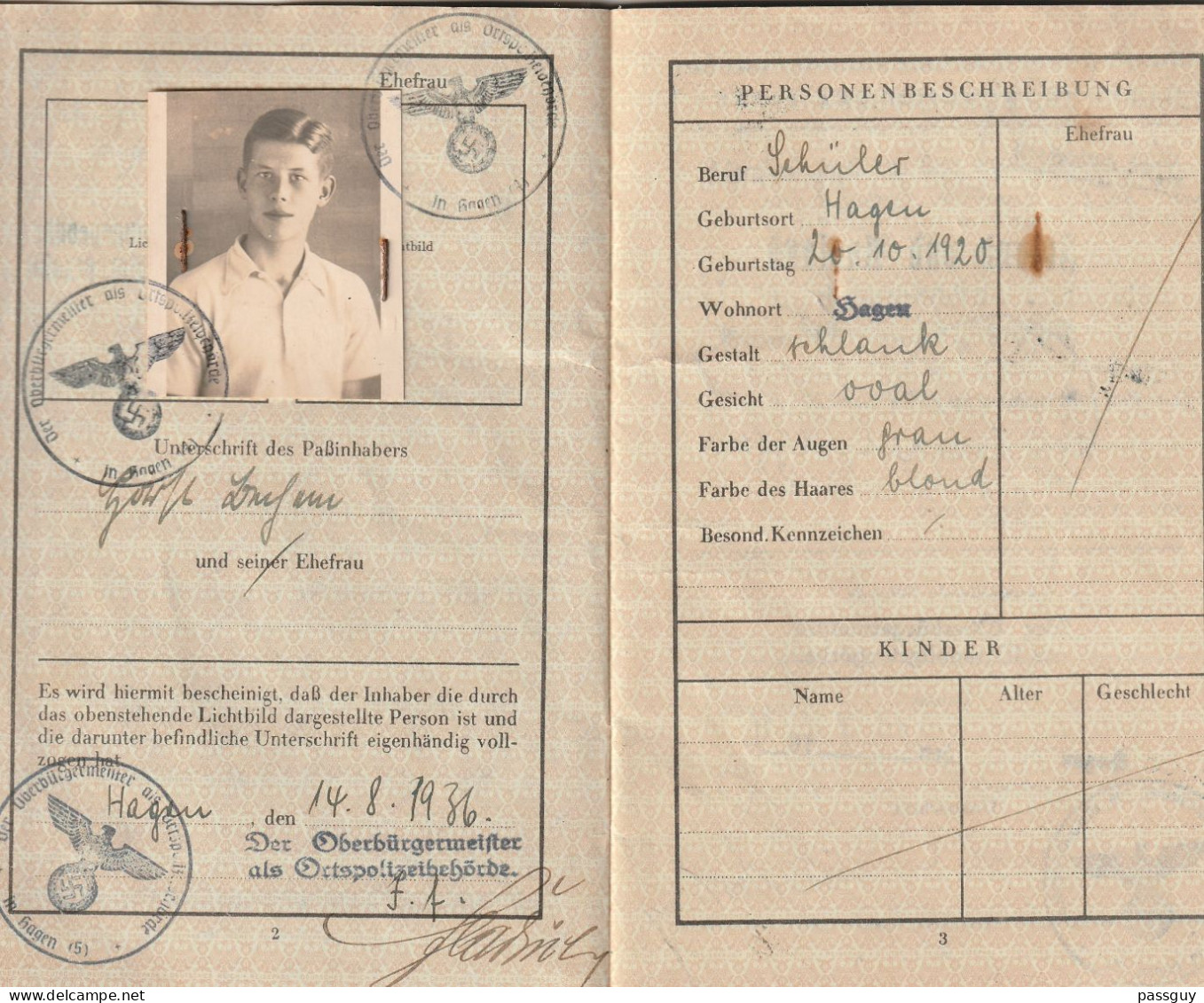 GERMANY Passport 1936  ALLEMAGNE Passeport  - Reisepaß - Documents Historiques