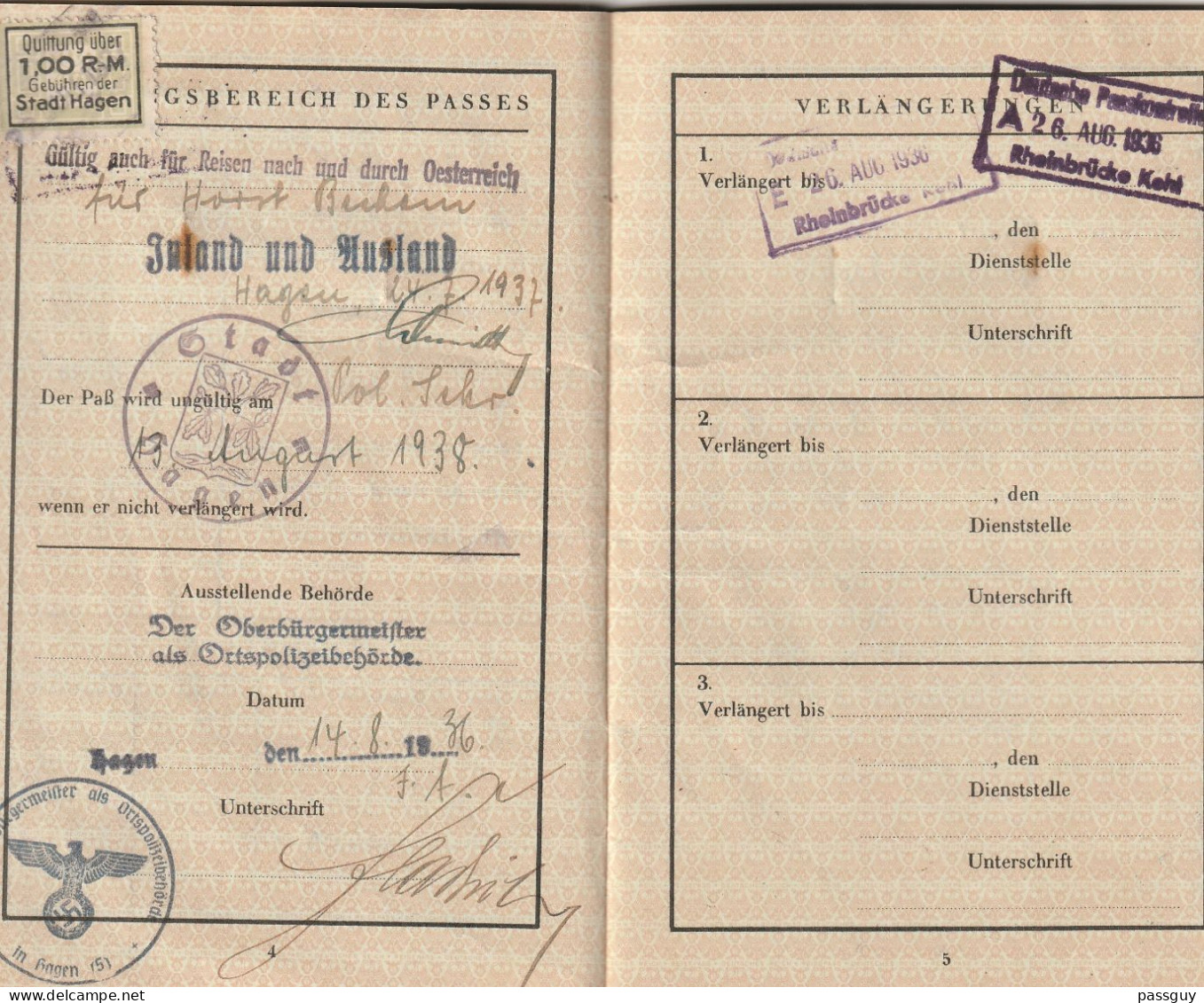 GERMANY Passport 1936  ALLEMAGNE Passeport  - Reisepaß - Historische Documenten