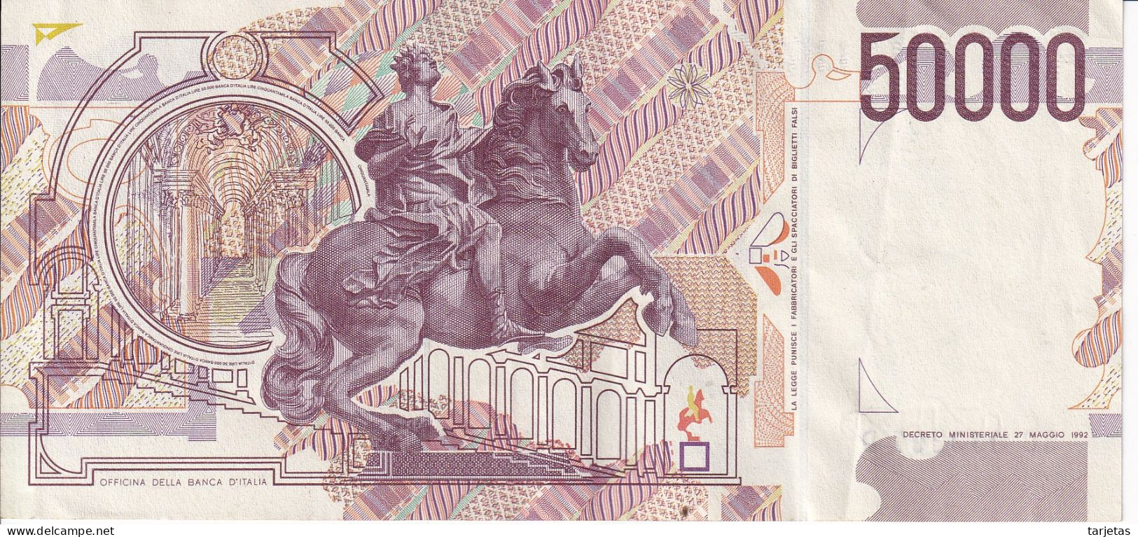 BILLETE DE ITALIA DE 50000 LIRE DEL AÑO 1992 DE LORENZO BERNINI (BANKNOTE) DIFERENTES FIRMAS - 50000 Lire