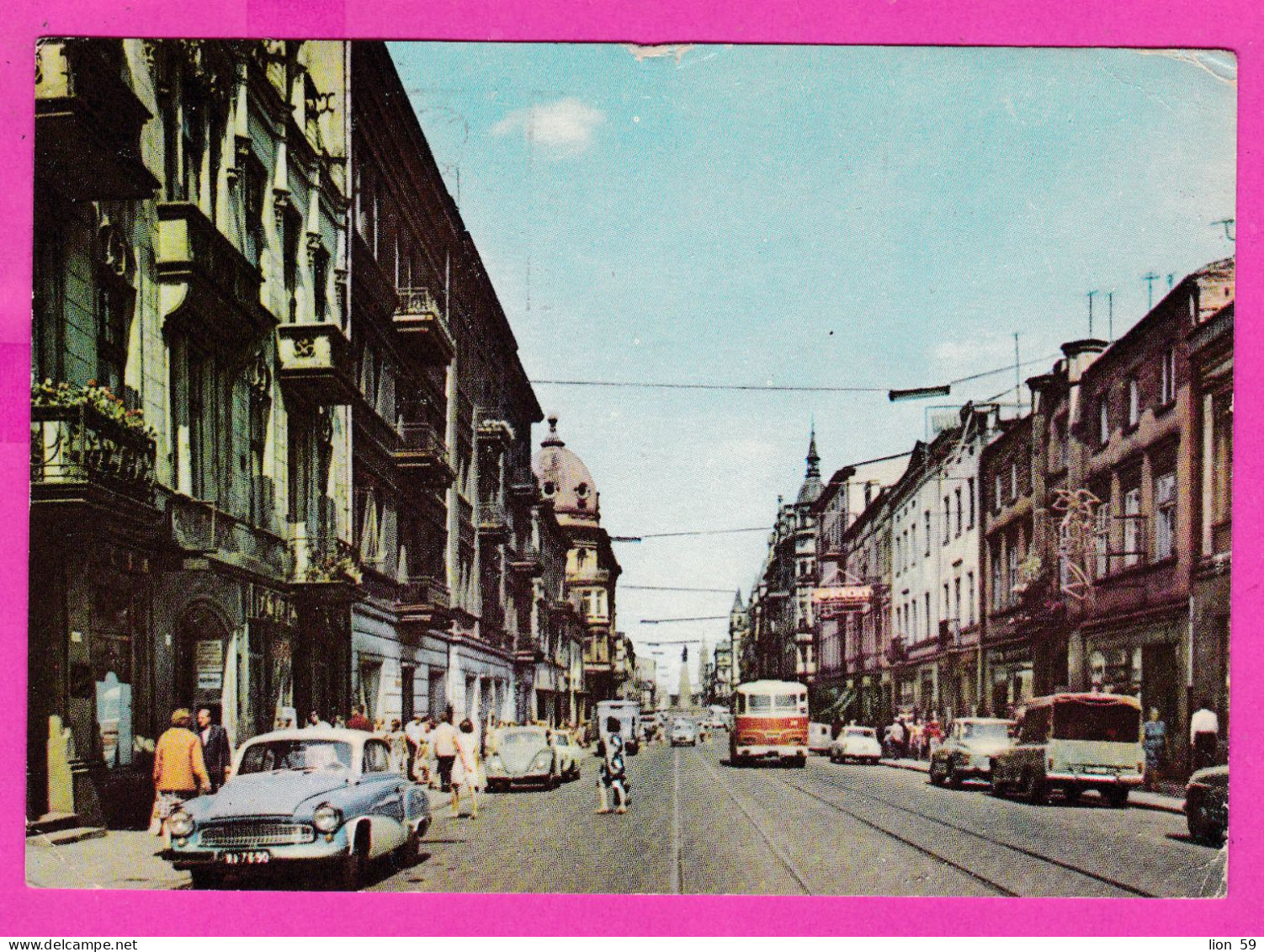 294439 / Poland - Łódź - Ulica Piotrkowska Bus Car PC 1969 USED 40Gr. Mazury Sailing Boat Flamme Stop Child On The Road - Lettres & Documents