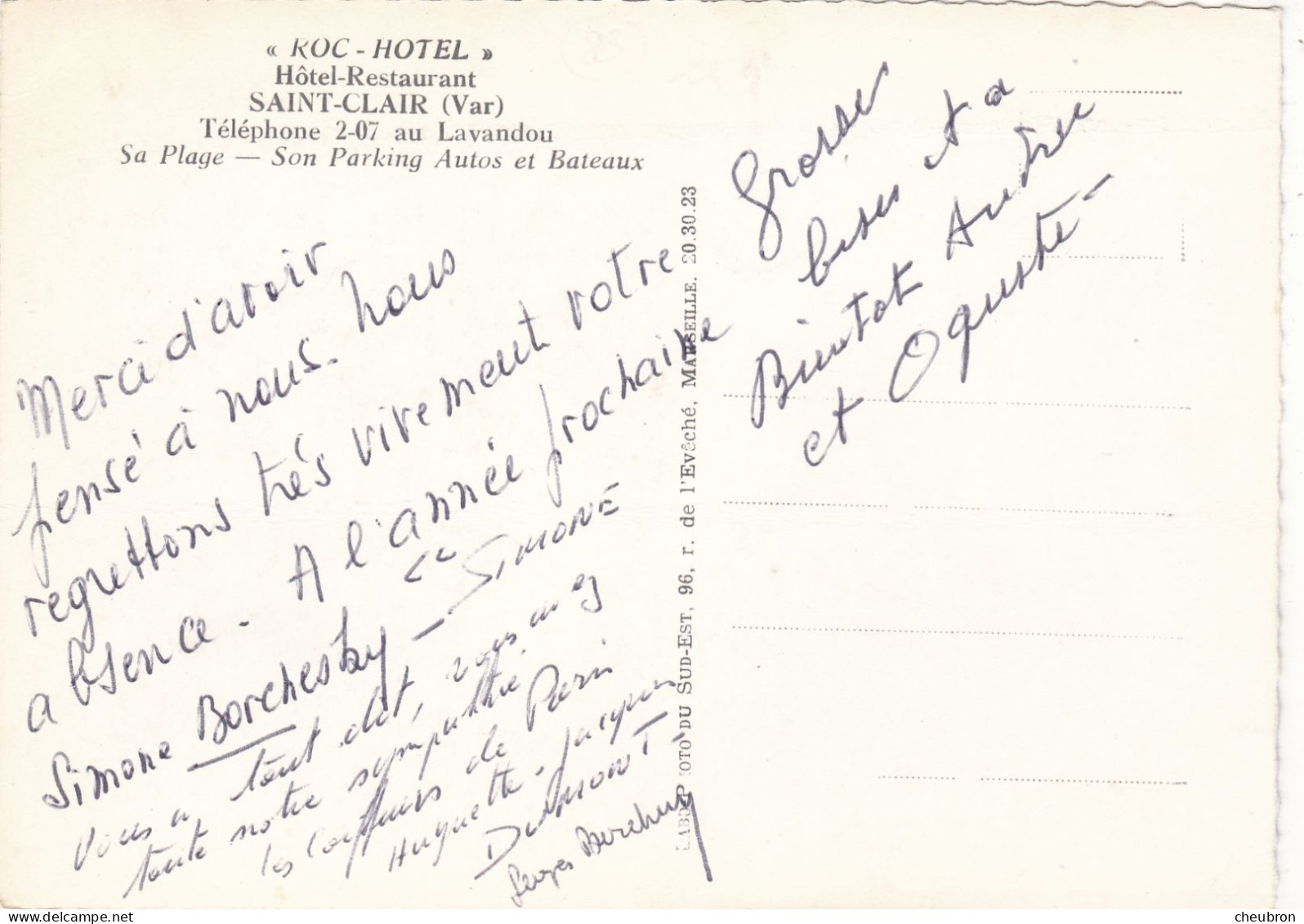 83. SAINT CLAIR. LE LAVANDOU. CPA. HOTEL RESTAURANT " ROC- HOTEL ".VUES EXTERIEURES ET INTERIEURES . ANNEES 50 - Le Lavandou