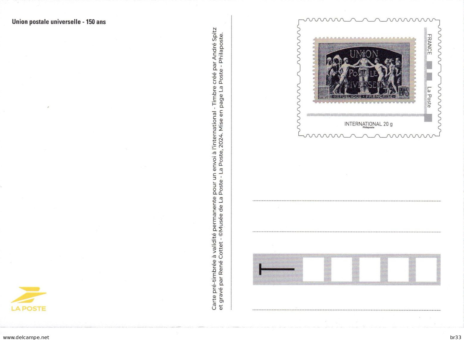 Carte Postale Entier Postal UPU La Poste 2024 - Autres & Non Classés