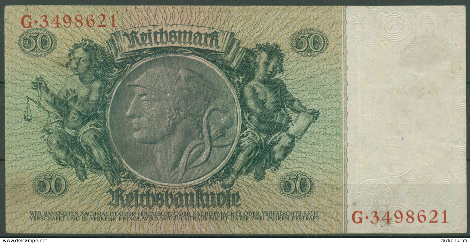 Dt. Reich 50 Reichsmark 1933 Serie E/G, Ro 175 A Leicht Gebraucht (K997) - 50 Reichsmark