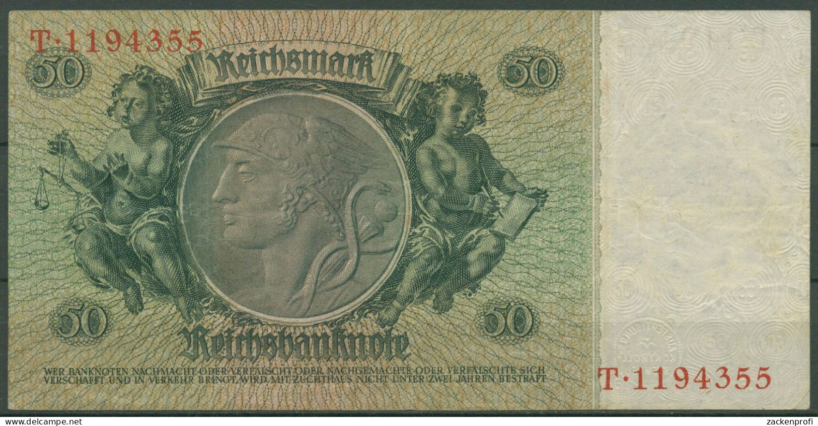 Dt. Reich 50 Reichsmark 1933 Serie Z/T, Ro 175 A Gebraucht (K998) - 50 Reichsmark