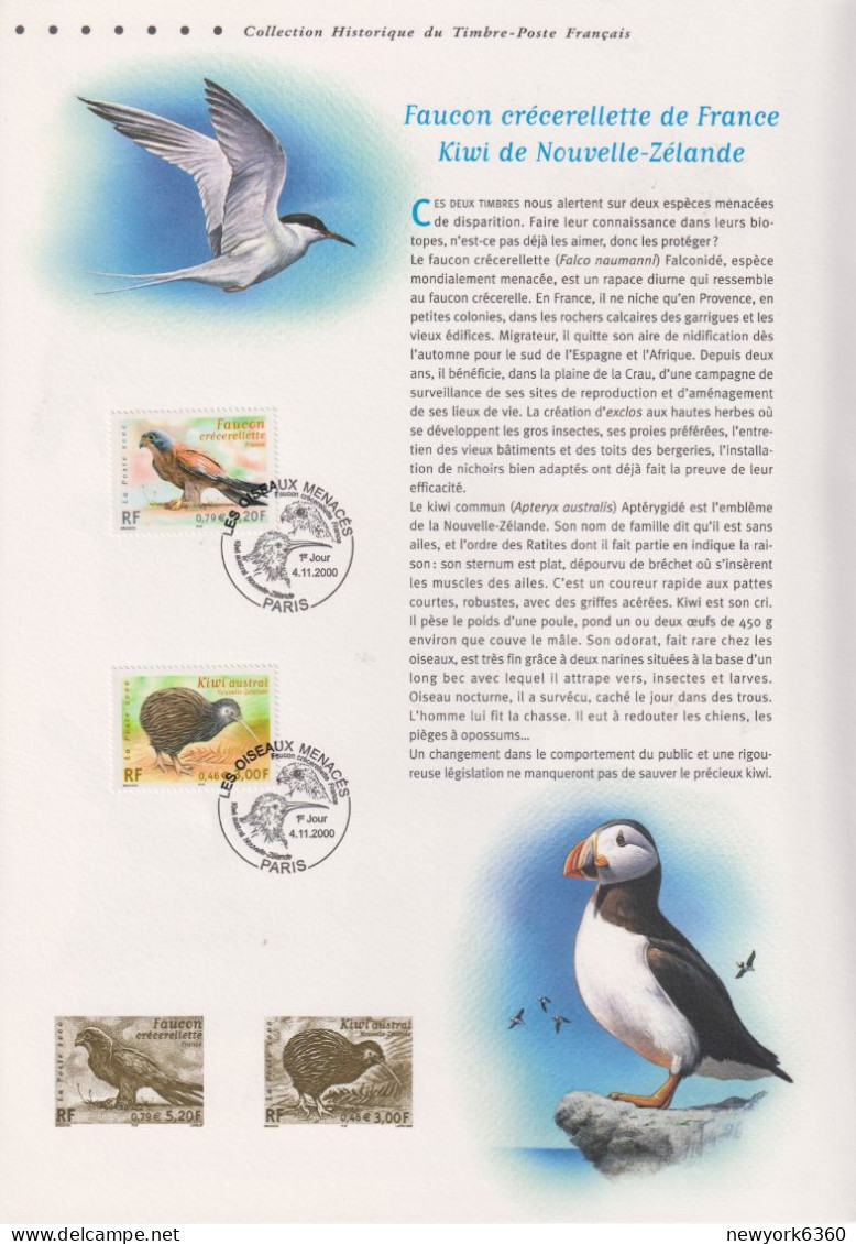 2000 FRANCE Document De La Poste Oiseaux Menacés  N° 3360 3361 - Documenten Van De Post