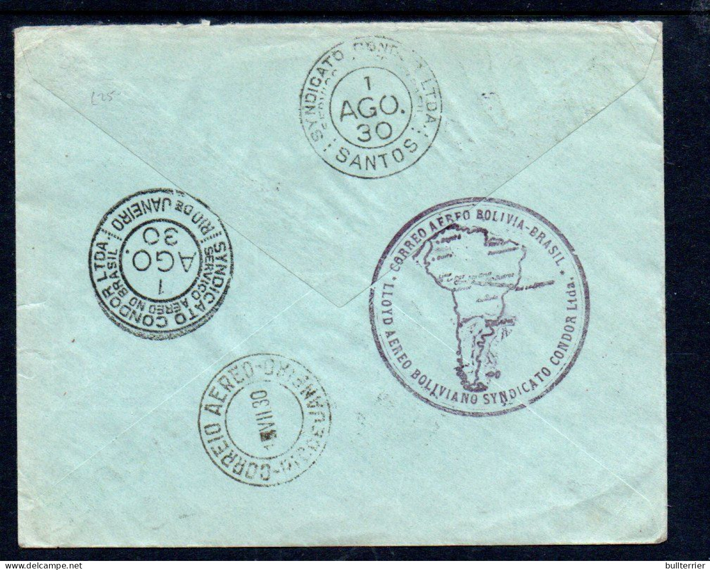 BOLIVIA - 1930  LAB AIRWAYS COVER  LA PAZ TO RIO De JANEIRO ,VARIOUS BACKSTAMPS ,ATTRACTIVE ITEM - Bolivien