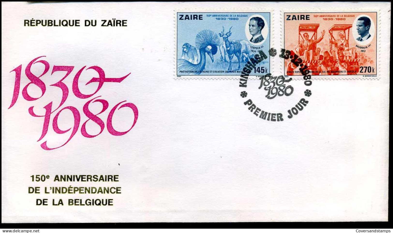 FDC - 150e Verjaardag Van België - 150e Anniversaire De L'Indépendance De La Belgique - 1980-1989