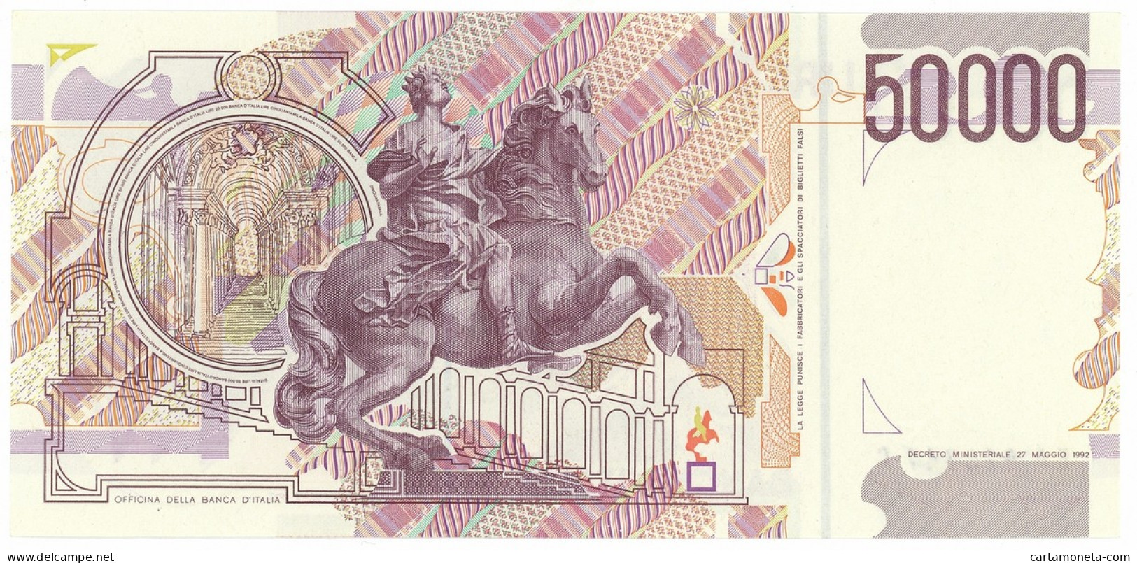 50000 LIRE GIAN LORENZO BERNINI II TIPO LETTERA A 27/05/1992 FDS - Altri & Non Classificati