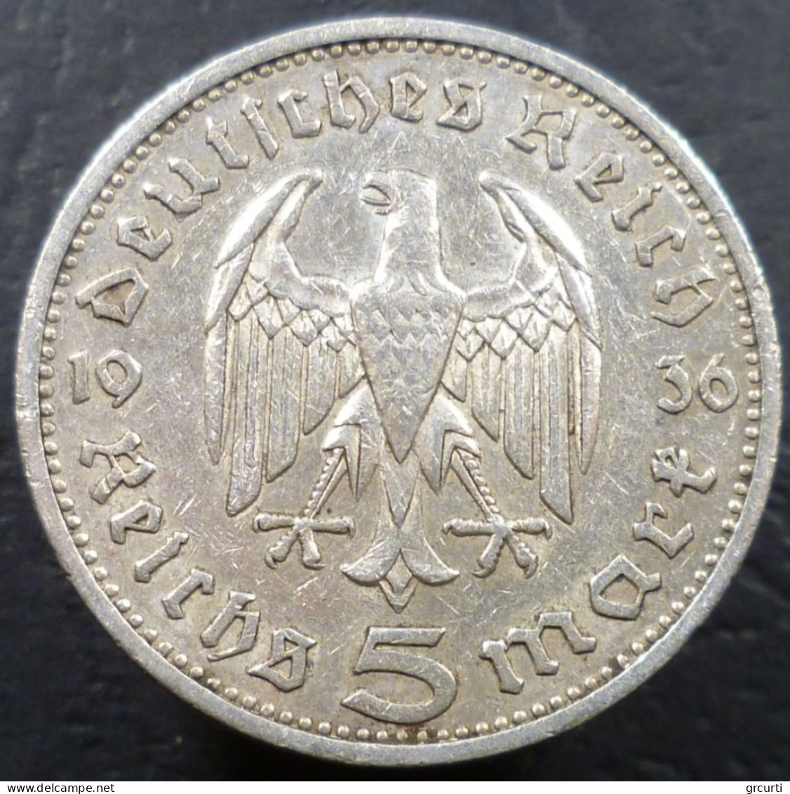 Germania - 5 Reichsmark 1936 E - Paul Von Hindenburg/Aquila Senza Svastica - KM# 86 - 5 Reichsmark