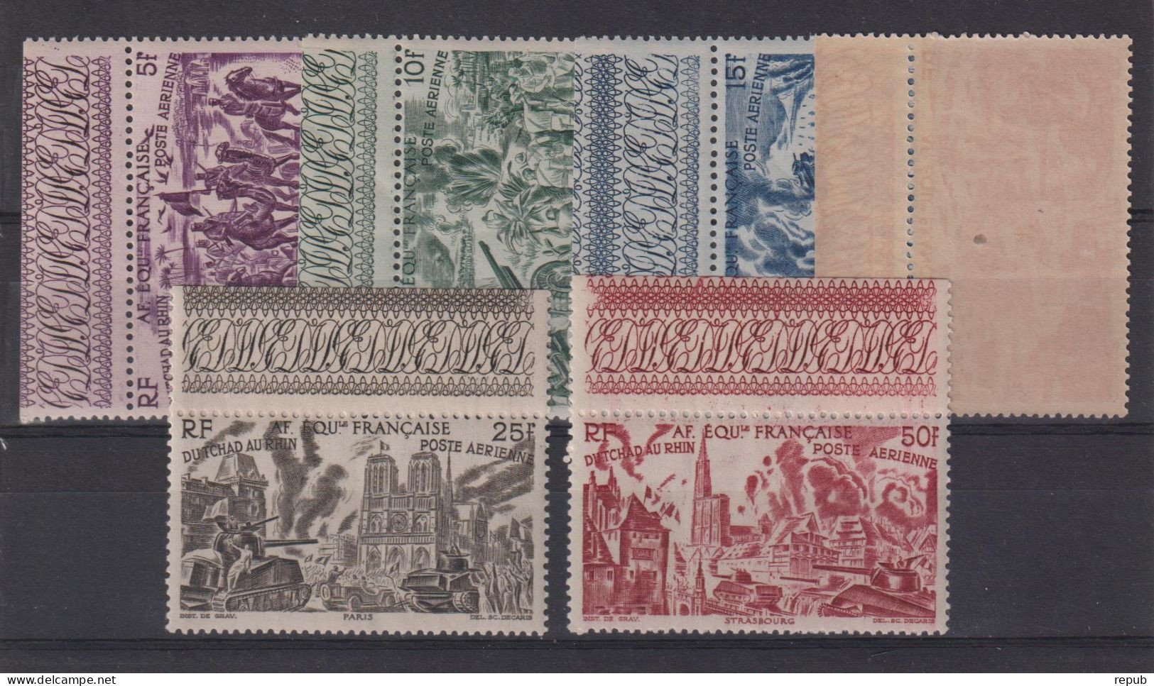 AEF 1946 Série Tchad Au Rhin PA 44 à 49, 6 Val ** MNH Petite Tache Sur 47 - Ungebraucht