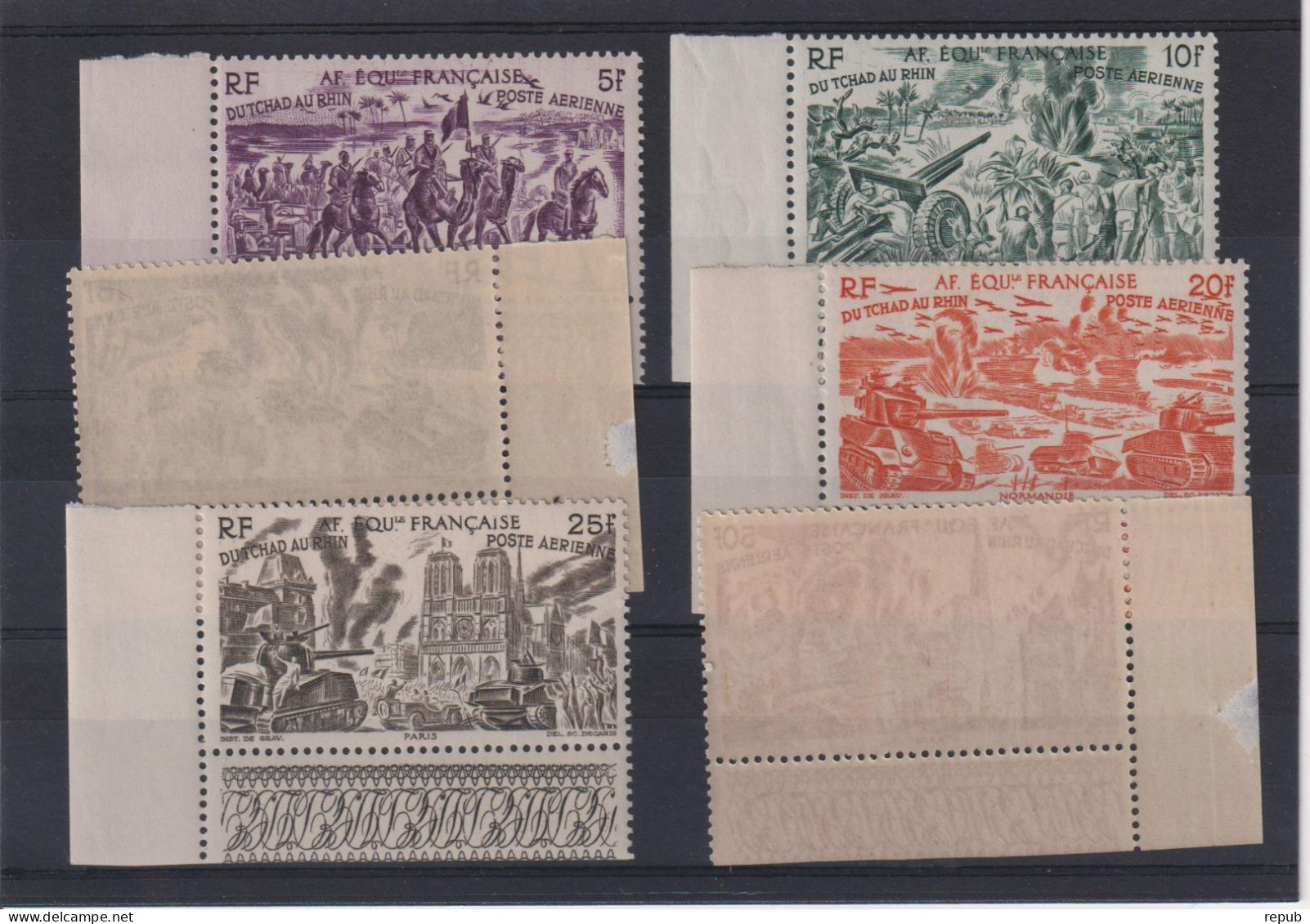 AEF 1946 Série Tchad Au Rhin PA 44 à 49, 6 Val ** MNH Petite Aminci Bord De Feuille Sur 46 Et 49 - Nuovi