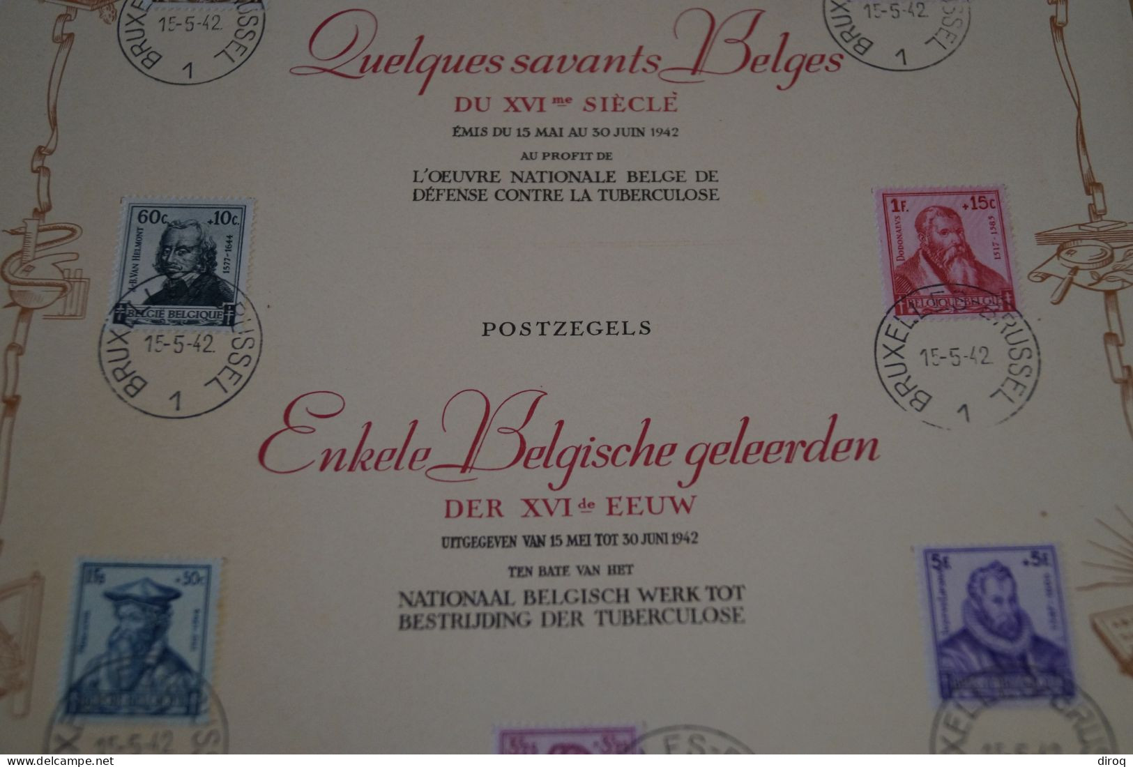 Quelques Savants Belges Du XVI Siècle 1942 + 8 Timbres,grande Feuille ,superbe état De Collection,Mint - ....-1951