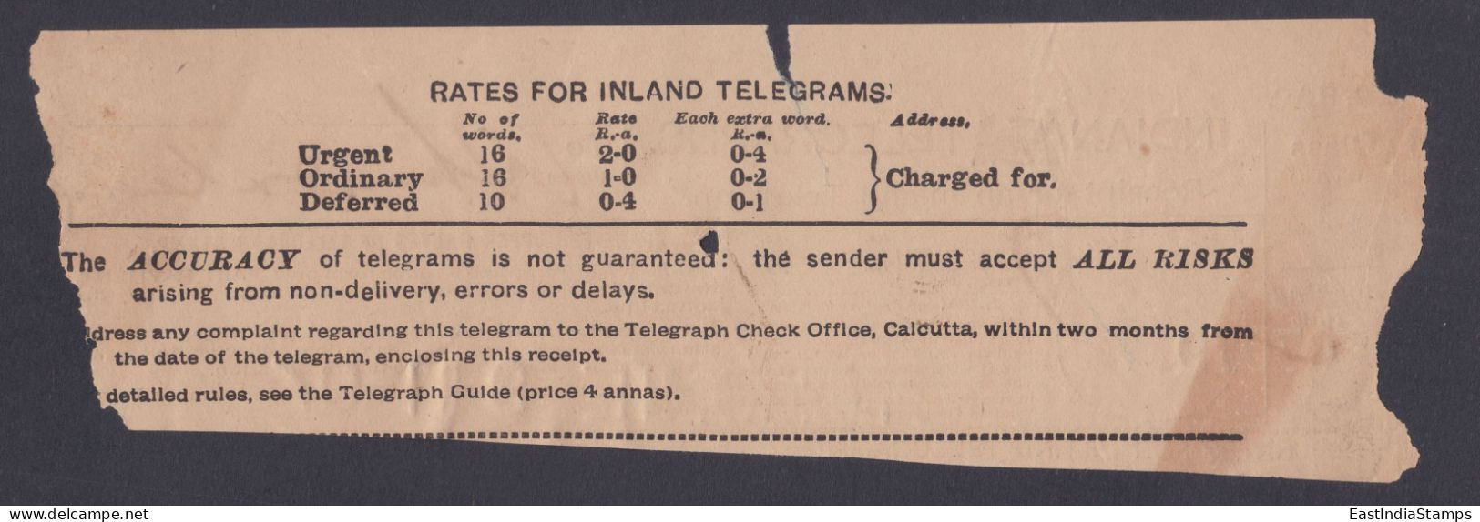 Inde British India 1907 King Edward VII, Indian Telegraph Receipt, Bombay, Telegram - 1902-11 King Edward VII