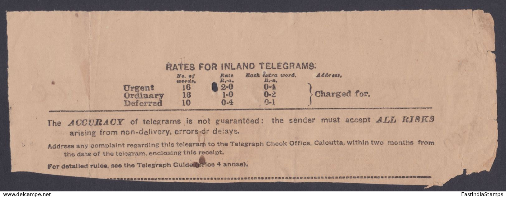 Inde British India 1908 King Edward VII, Indian Telegraph Receipt, Bombay, Telegram - 1902-11  Edward VII