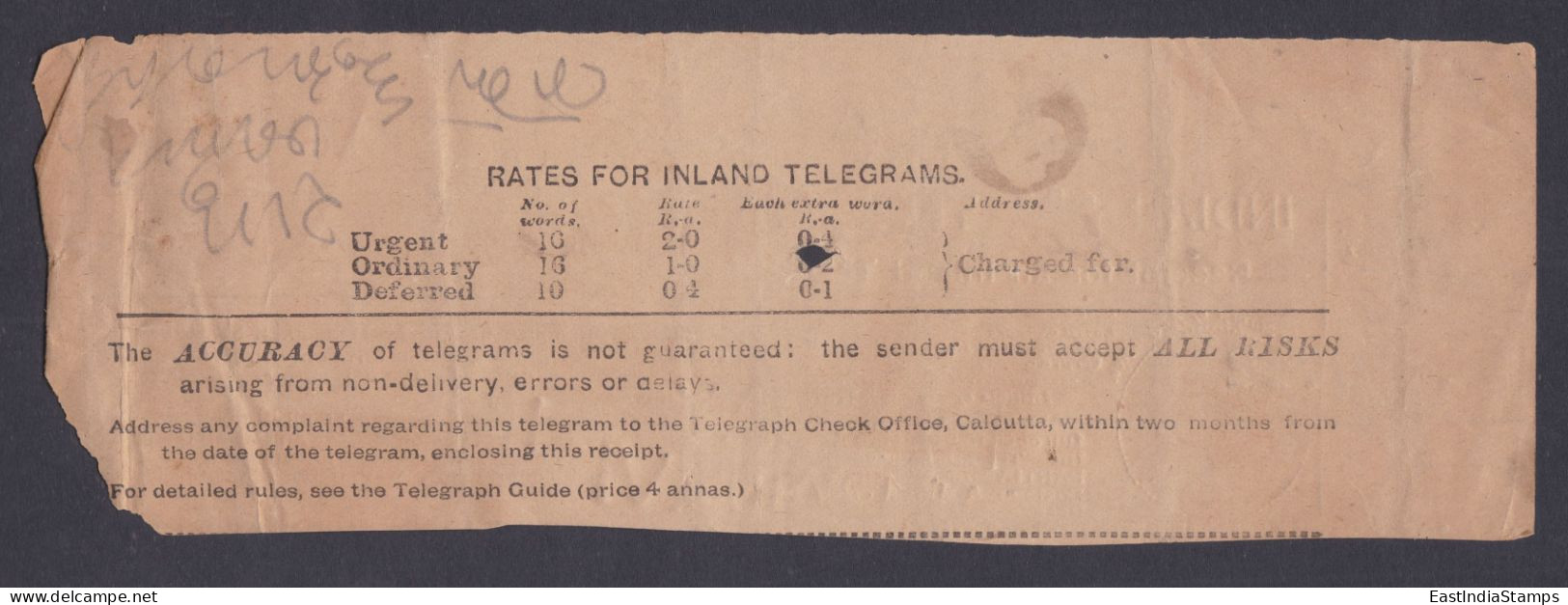Inde British India 1907 King Edward VII, Indian Telegraph Receipt, Bombay, Telegram - 1902-11 Koning Edward VII