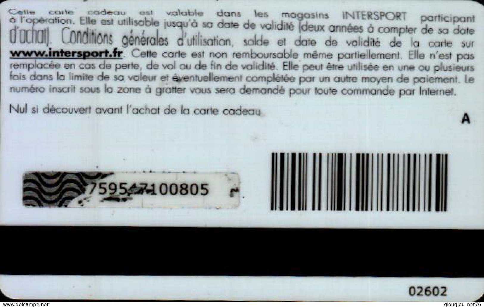 CARTE CADEAU...INTERSPORT....ALAIN BERNARD - Treuekarten