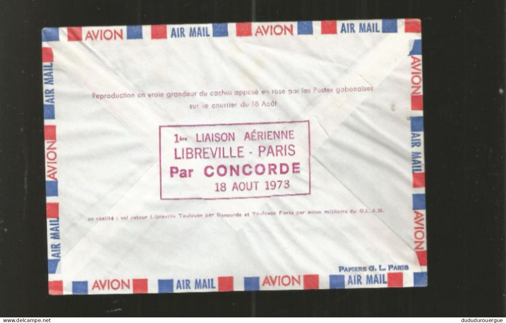 CONCORDE 02 F - WTSA A LIBREVILLE  , JOUR DE LA FETE NATIONAL GABONAISE 08/1973 - Concorde