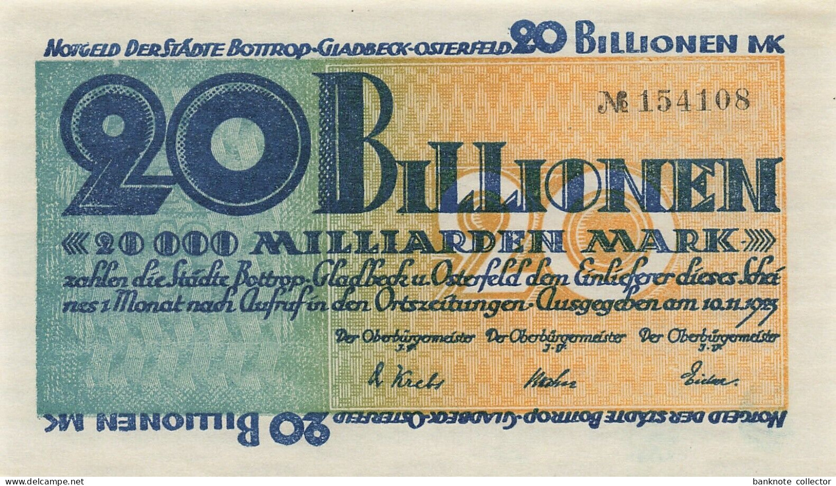 Deutschland, Germany, Bottrop - Gladbeck & Osterfeld  - 20 Billion Mark, 1923 ! - 20 Billionen Mark