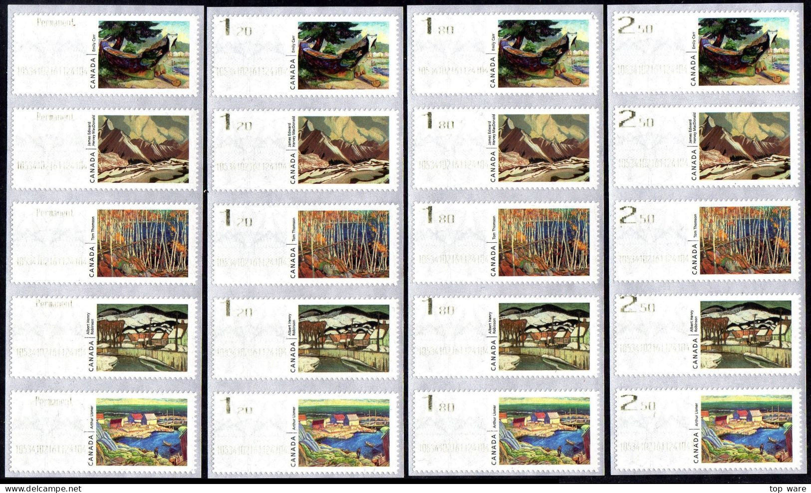 Canada Kanada ATM Kiosk Stamps 2-6 / Famous Painters / Full Set With 18 Digit Control Numbers MNH / Automatenmarken - Vignettes D'affranchissement (ATM) - Stic'n'Tic
