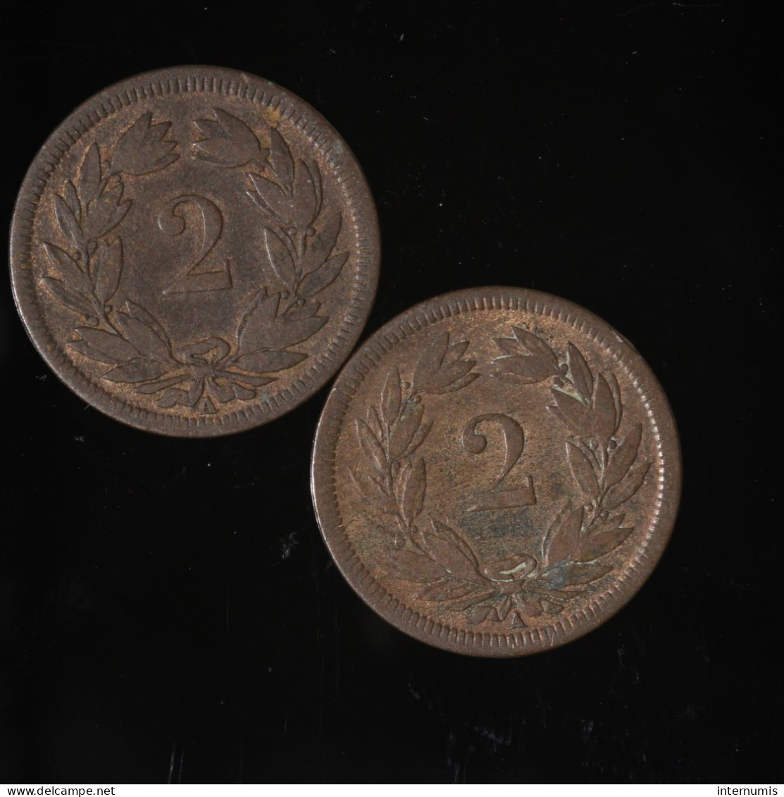 Lot (2) Suisse / Switzerland, , 2 Rappen, 1850, , Bronze, ,
KM#4.1 - 10 Rappen