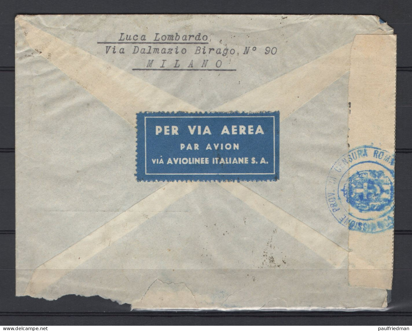 Regno 1940 - Aerogramma - Milano-New York - Censura - Marcophilie (Avions)