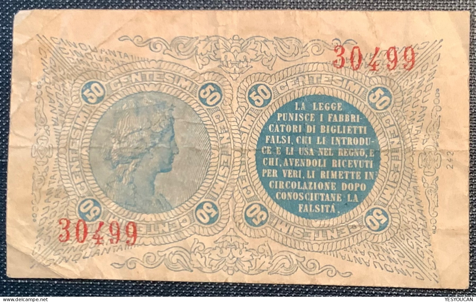 50 CENTESIMI BIGLIETTO CONSORZIALE REGNO D'ITALIA 30/04/1874 (Italy Banknote Paper Money - Biglietti Consorziale