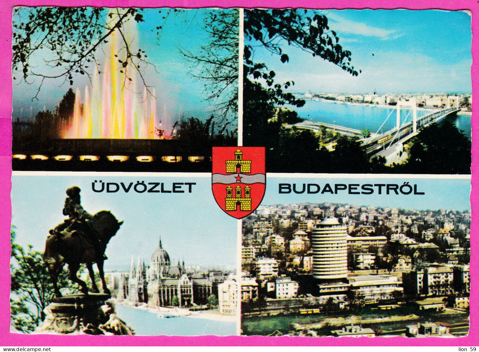 294555 / Hungary - Budapest - 4 View Bridge Monument Fountain Building PC 1973 USED 2 Ft. Ikarus Bus Means Of Transport - Lettres & Documents