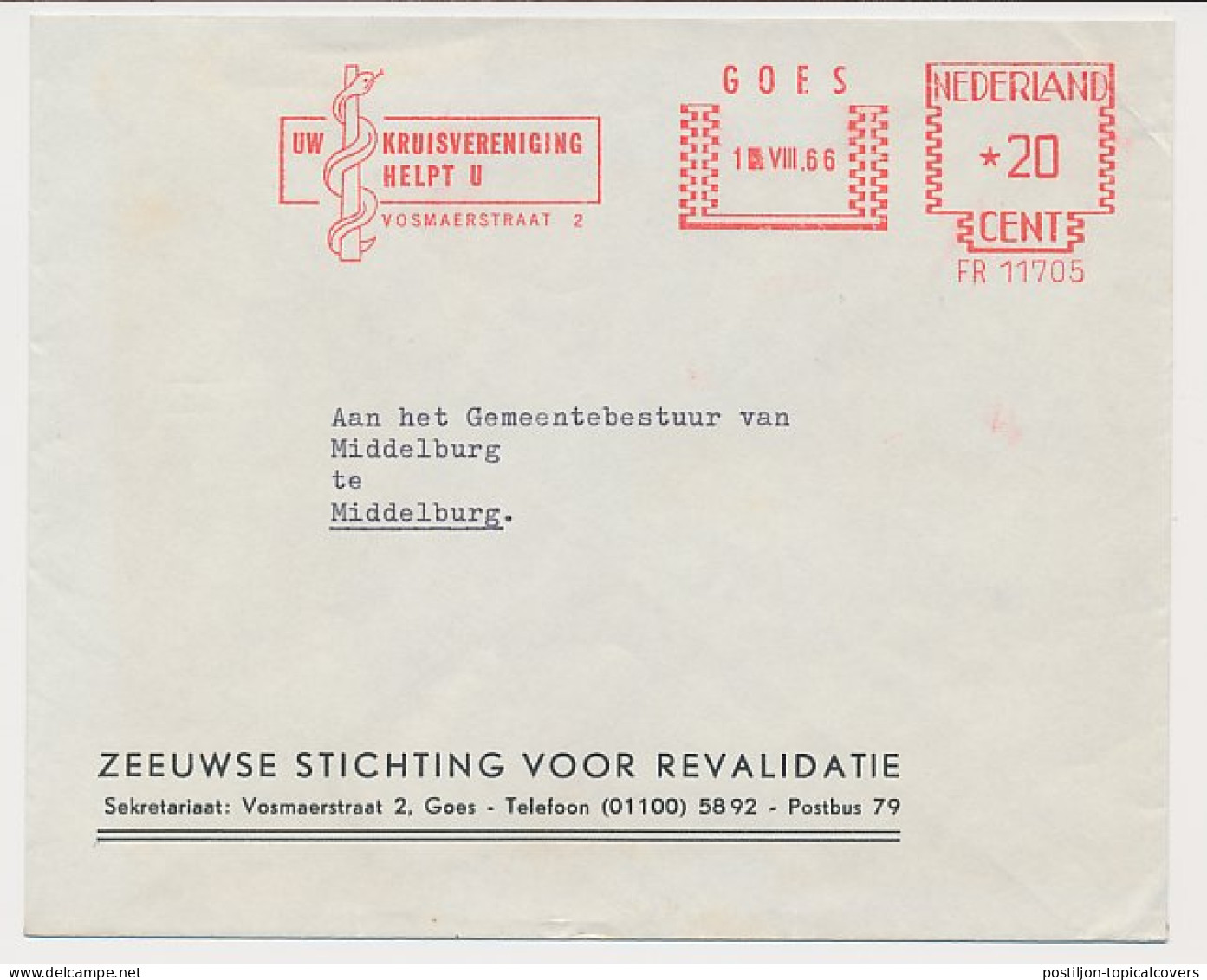 Meter Cover Netherlands 1966 Aesculapius - Snake - Goes - Otros & Sin Clasificación