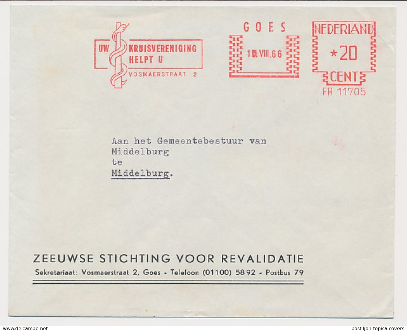 Meter Cover Netherlands 1966 Aesculapius - Snake - Goes - Other & Unclassified