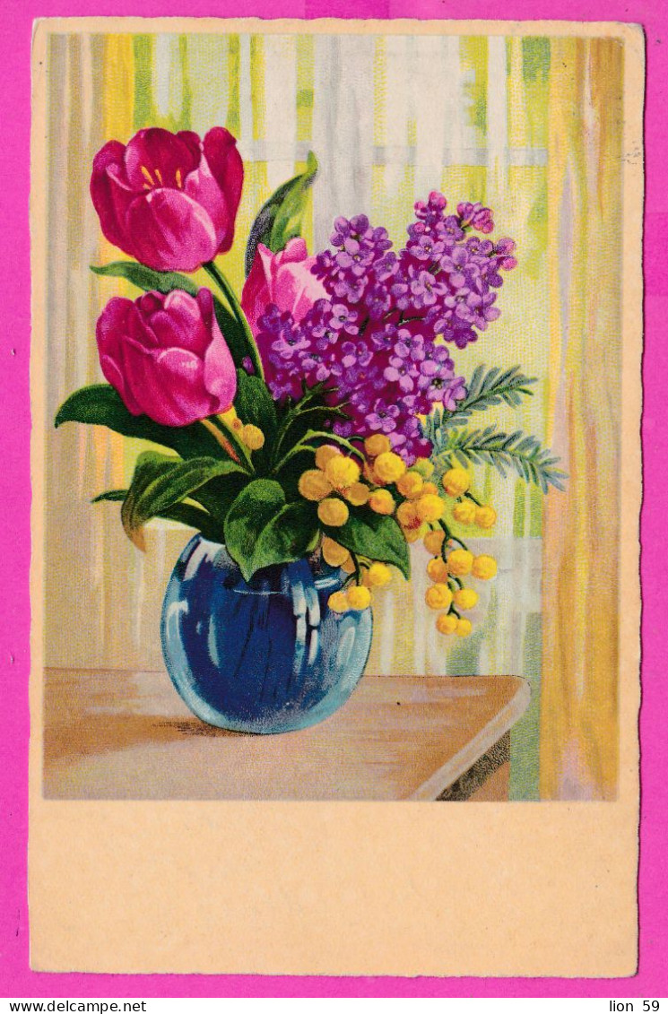 294573 / Hungary Illustrator Still Life - Table Vase Flowers Tulip PC 1938 USED 6+6f. Baron Roland Von Eötvös Physicist - Brieven En Documenten