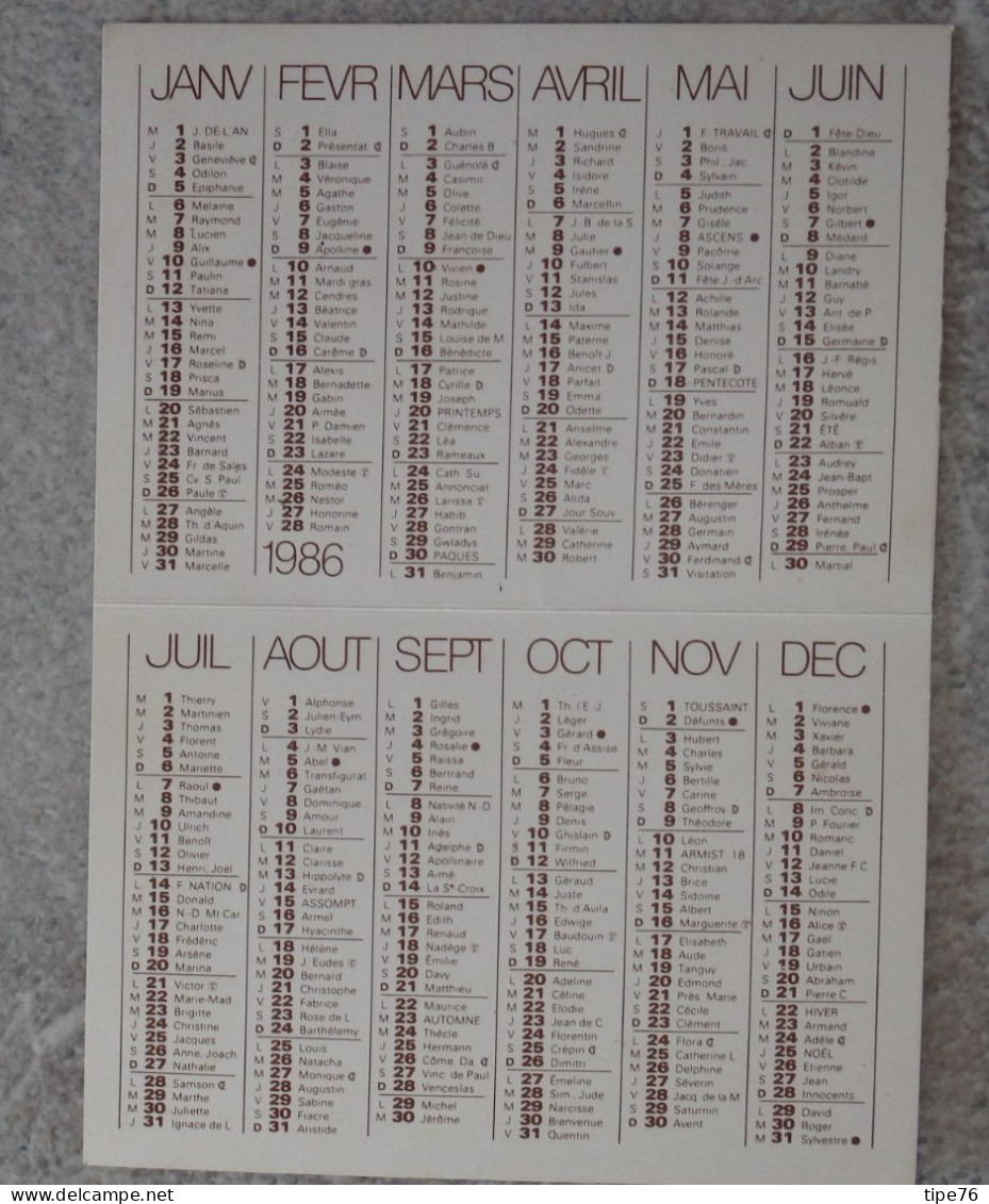 Petit Calendrier De Poche 1986 Aigrefeuille Sur Maine  " Motoriste "entrée Du Bourg Route De Nantes Loire Atlantique - Klein Formaat: 1981-90