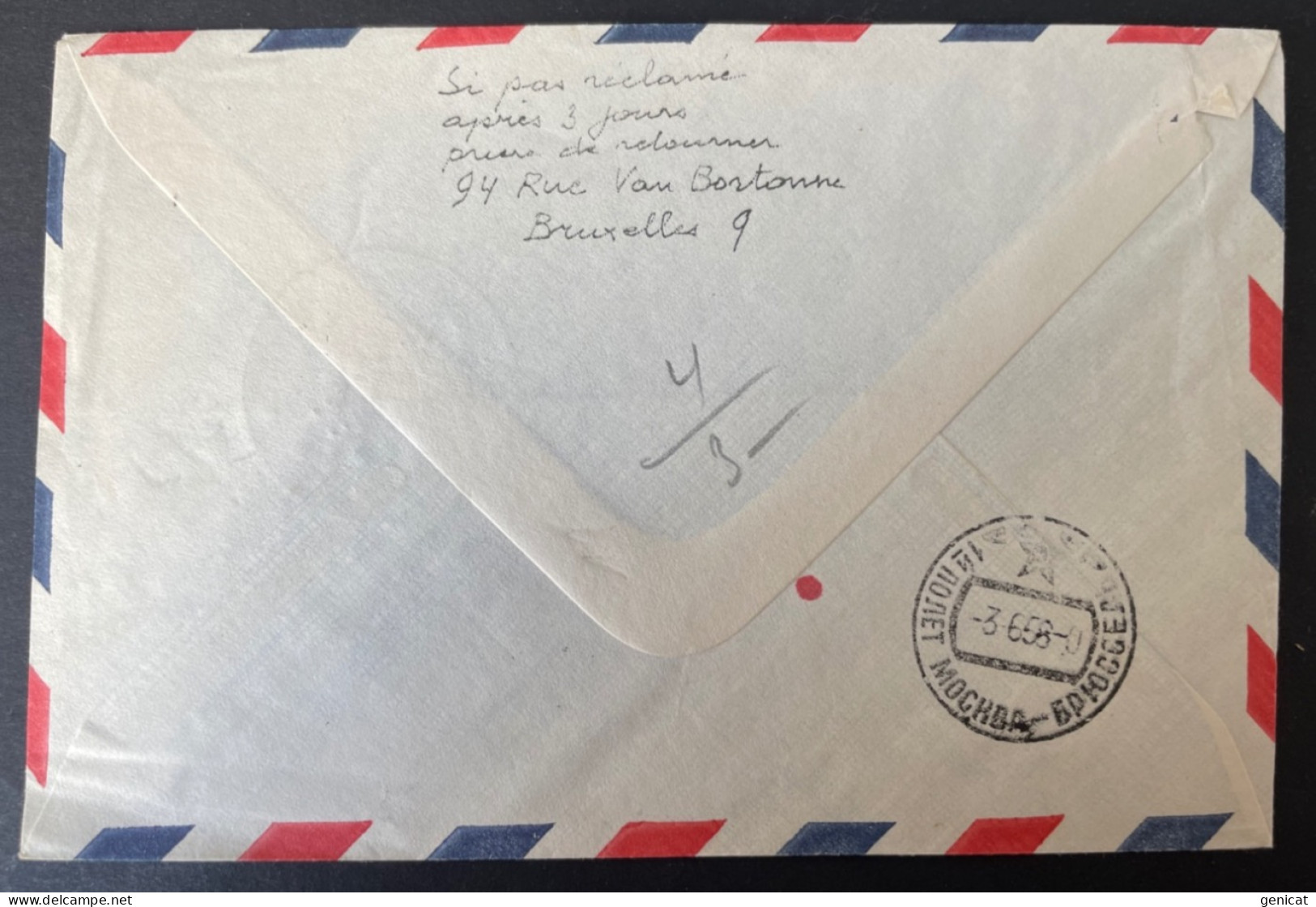 Lettre Par  Avion 1ere Liaison Aerienne Bruxelles Moscou 1958 Sabena - Cartas & Documentos