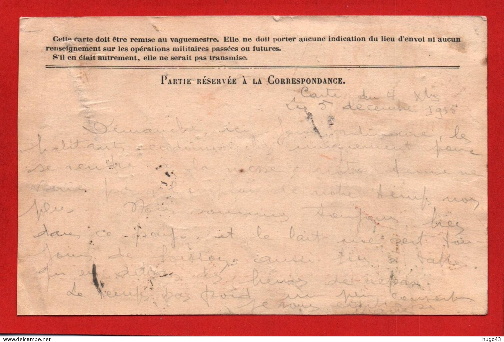 (RECTO / VERSO) CORRESPONDANCE DES ARMEES DE LA REPUBLIQUE - SECTEUR POSTAL 49 - TRSOR ET POSTES  LE 05/12/1915 - Covers & Documents